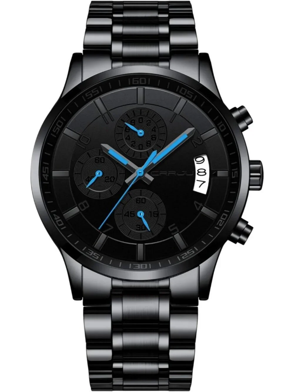 Men's Black And Blue Analog Stainless Steel Waterproof Chronograph Wrist Watch